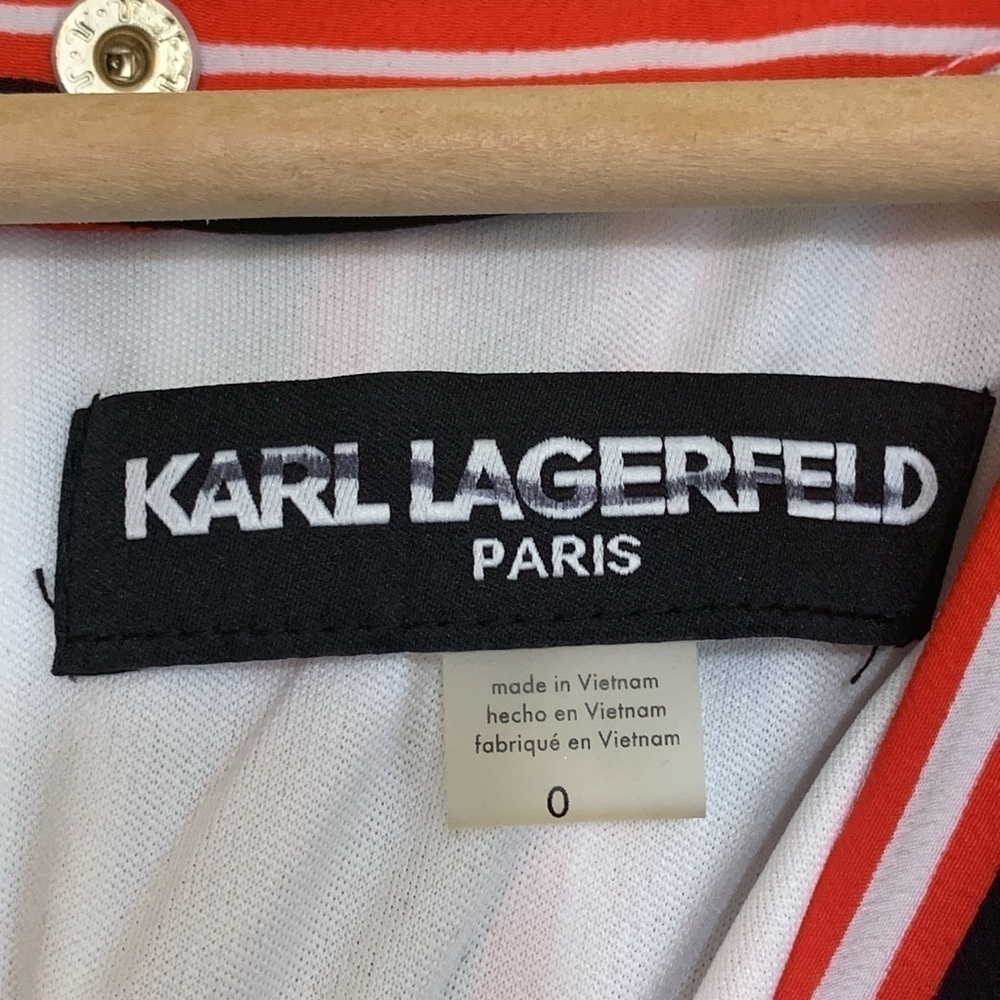 Karl Lagerfeld | Red White Blue Striped Sleeveless Handkerchief Hem Midi Dress 0 - Picture 8 of 17